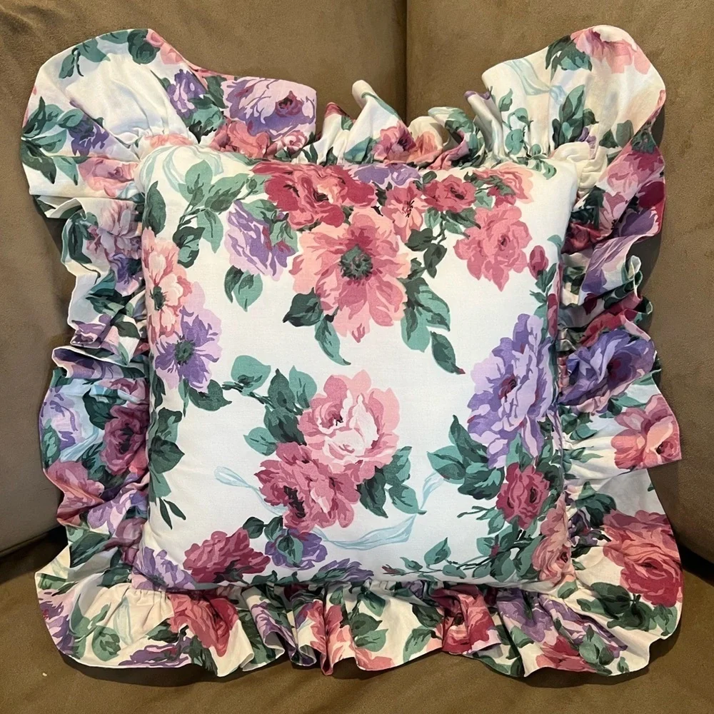 Vintage Cottagecore Floral Ruffle Accent Pillow Set Pink Purple Croscill? 15x15